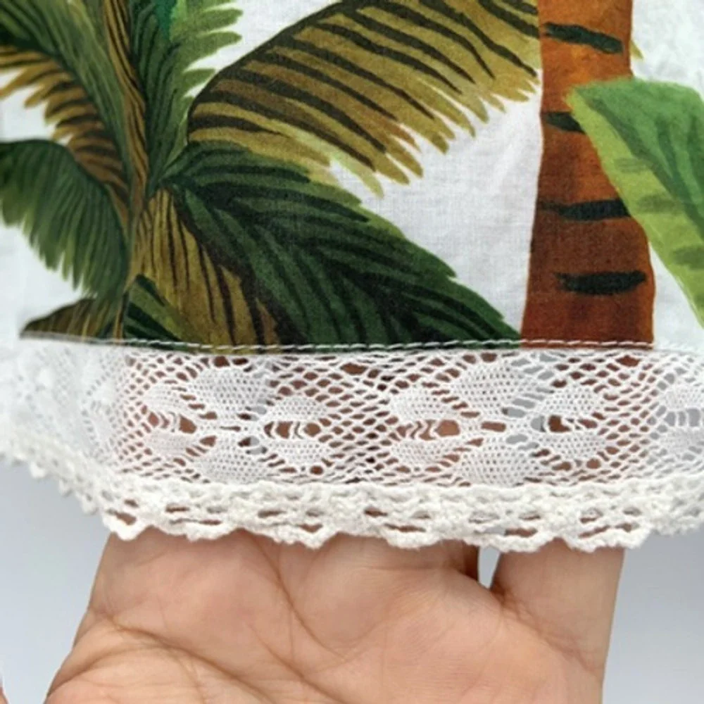 Farm Rio White Cocoa‎ Forest Blouse Puff Sleeve Crochet Size S Tropical Boho NWT